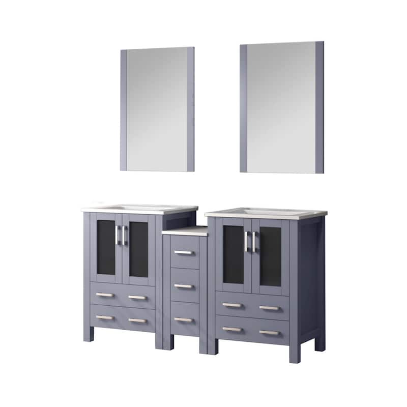 Lexora Volez 60 Inch Bathroom Vanity Cabinet in Dark Grey with Top and Mirror