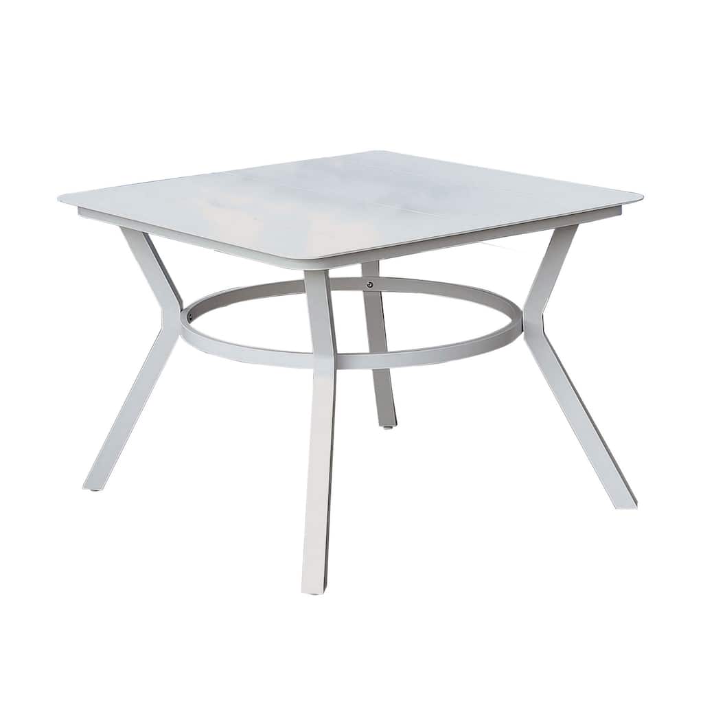 Plank Top Aluminum Patio Table with Flared Legs, White