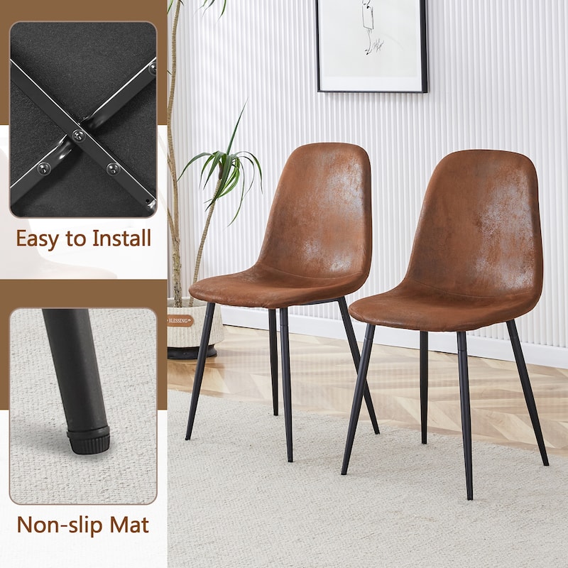 5-Piece Glass Dining Table Set for 4, Modern 49.6" Rectangular Kitchen Table Set with 4 Fabric Brown Chairs for Dining Room