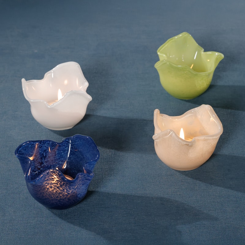 Wavy Bowl Glass Tealight Candle Holders, Set of 2