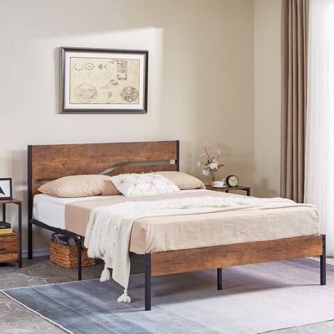 Taomika Industrial Bedroom Set of 3 with Platform Bed Frame and Nightstands Set of 2