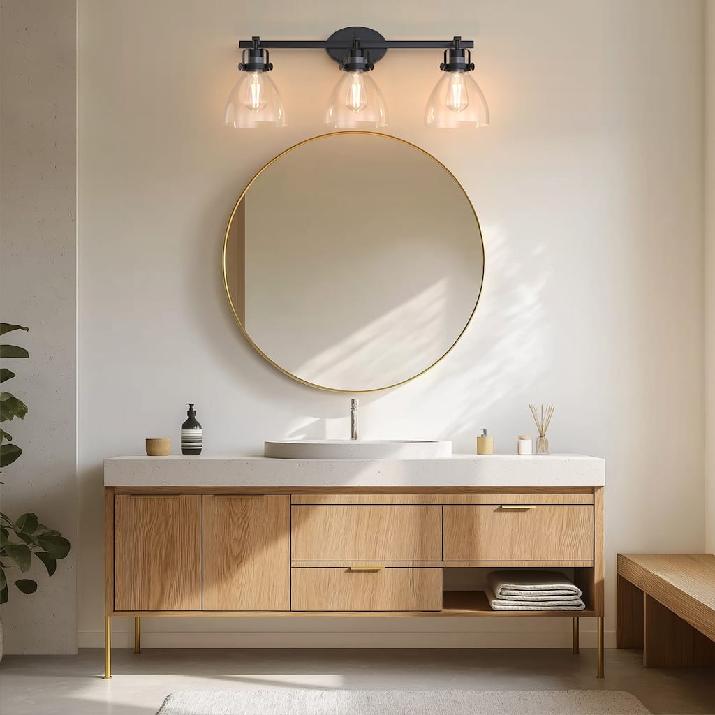 YANSUN 3-Light Black Vanity Light,E26 Wall Lamp for Bathroom or Vanity Area