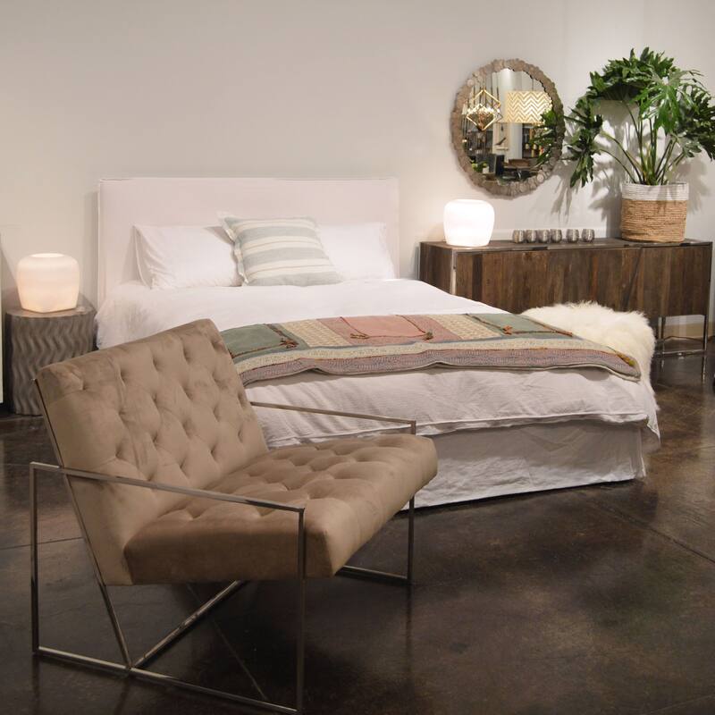 Stetson Ivory Linen Upholstered Slipcover Style Platform Panel Bed, Eastern King
