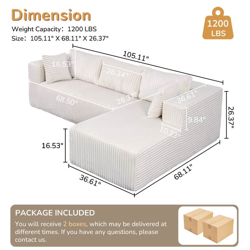 Modular Plush Sofa, All-Foam No Springs, Space-Saving for Living Room