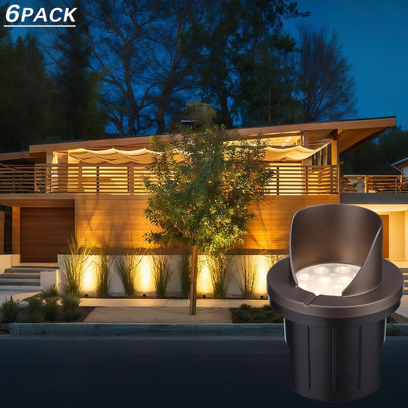 6 Pack LED In-Ground Well Lights, 6W Low Voltage Landscape Lighting - Shielded