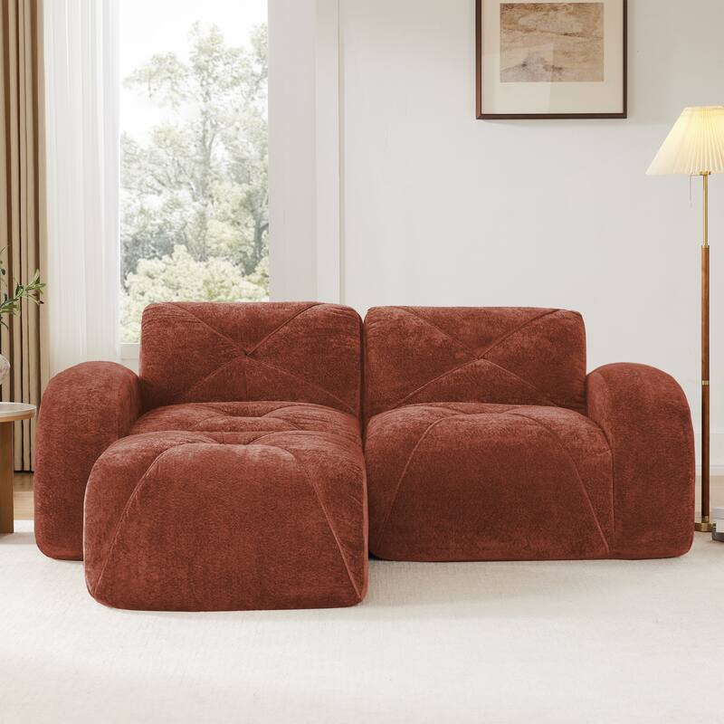Velvet Tufted Loveseat Sofa Modular Couch, Boneless Deep Seat 2-Seater Couch, Available with/without Ottoman