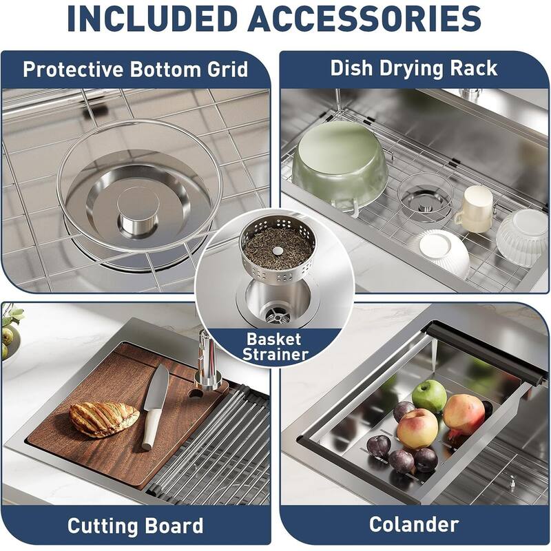 30"X18"X9" Undermount Kitchen Drop In Sink for Easy Installation with Faucet