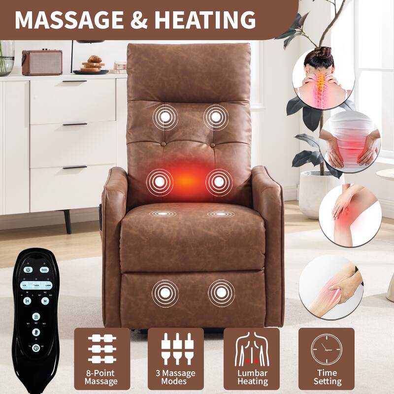 Power Lift Recliner Chair with Massage & Heat, PU Leather Single Motor Heavy Duty Recliner Chair, Lounge Chair with USB Port