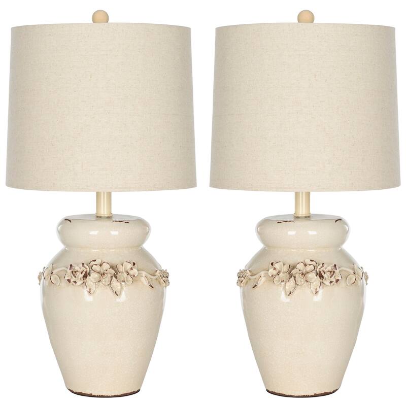 SAFAVIEH Lighting 24-inch Raised Floral Garden Table Lamp (Set of 2) - 12"x12"x24"