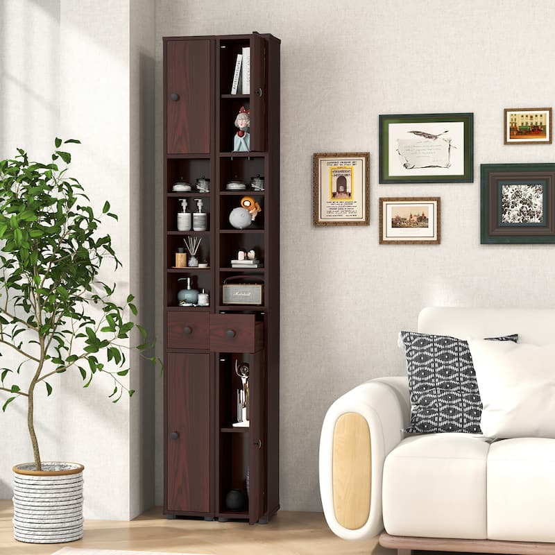 Gymax Tall Slim Bathroom Storage Cabinet Linen Tower w/Drawer