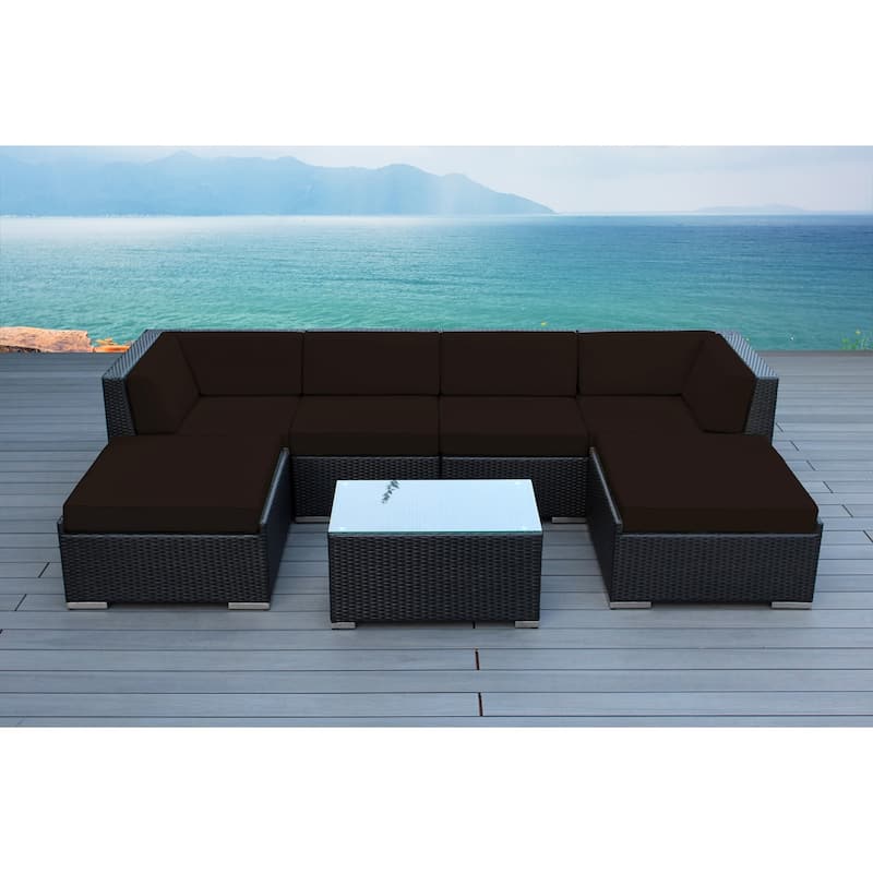 Ohana Black Wicker Outdoor 7-piece Conversation Set - No Assembly - Brown