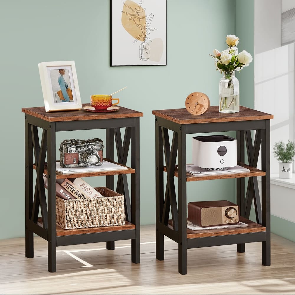 Javlergo Set of 2 Nightstand Bedside Table, Modern Small Side End Table with Open Storage Shelves