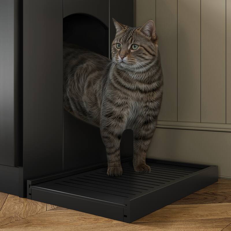 Palace Imports 100% Solid Wood Ziva 2-Door Cat Litter Box Enclosure with 2-Drawers and Litter Catch
