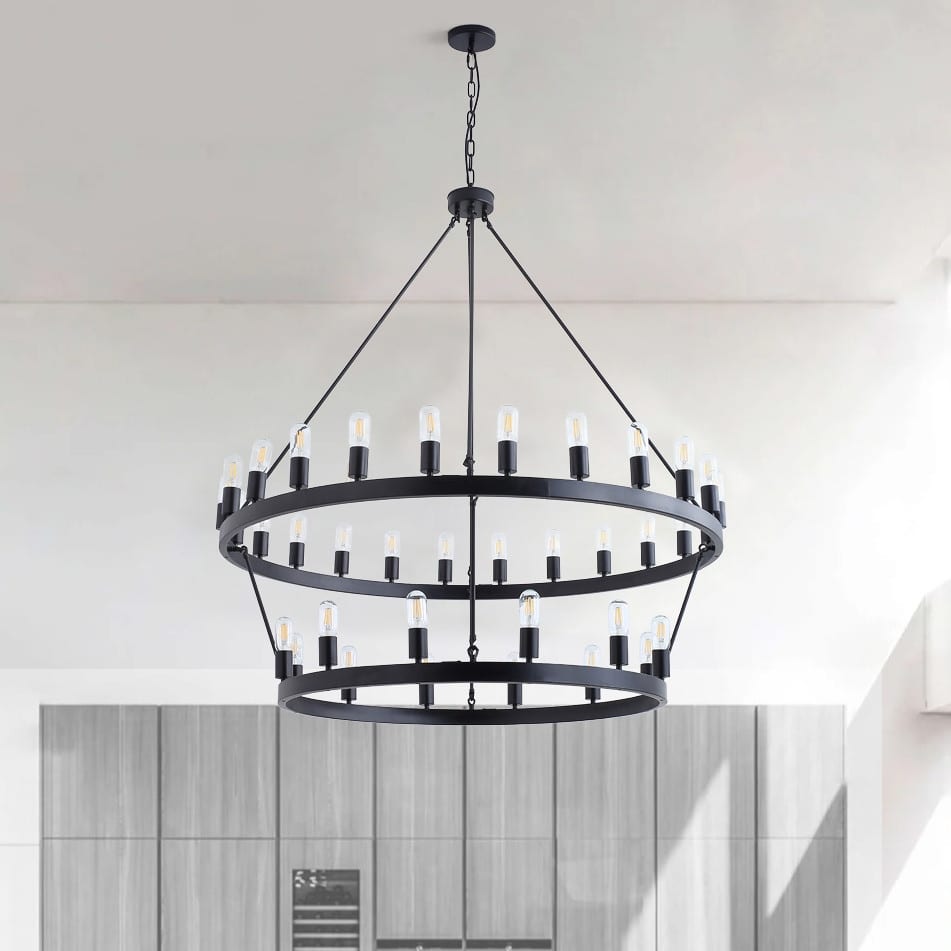 Black 36-Light Farmhouse Wagon Wheel Industrial Large Round Chandelier