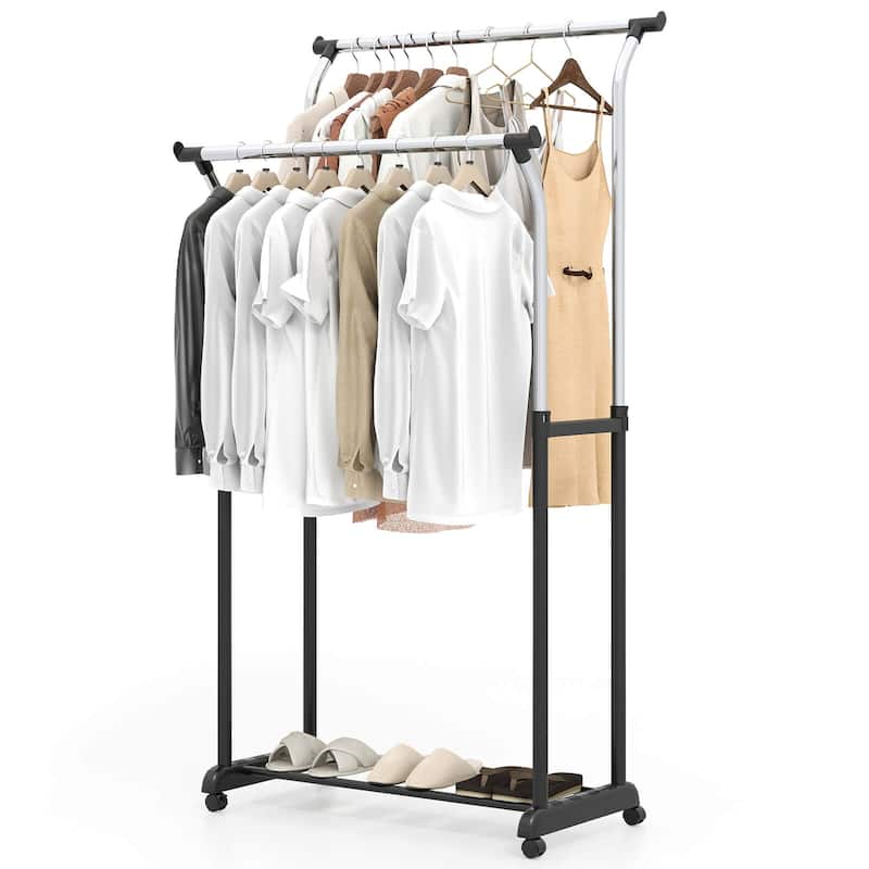 Costway Rolling Clothes Rack with Adjustable Height, Heavy-Duty Metal - See Details - Black + Silver - See Details