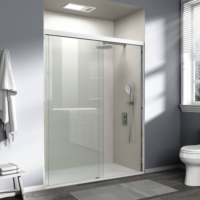 ABRUZZO 56-60" W x 72" H Semi-Frameless Double Sliding Tempered Glass Shower Door with Dual Towel Bars