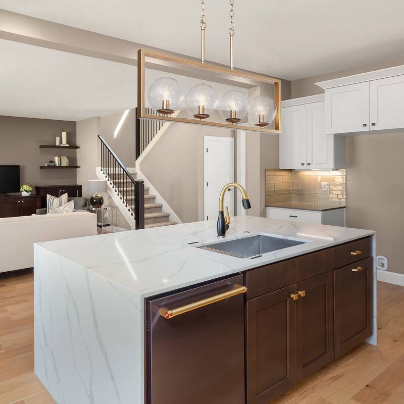 Modern Contemporary 4-Light Rectangle Chandeleir Transitional LED Dimmable Island light with Seeded Glass Globes