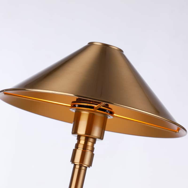 Scifi Steampunk Desk Lamp, Brass Alabaster Stone Table Light Metal Cone Shade - Gold
