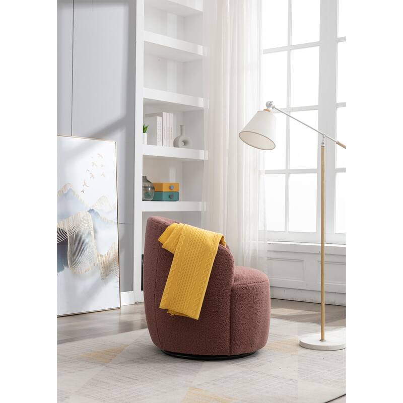 Teddy Fabric Swivel Barrel Chair with 360° Rotation & Metal Base