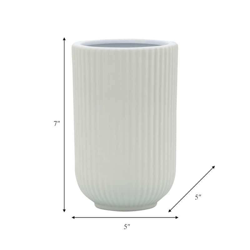 Sagebrook Home Ceramic Ridged Vase Classic Decorative Vase for Home or Office Flower Display