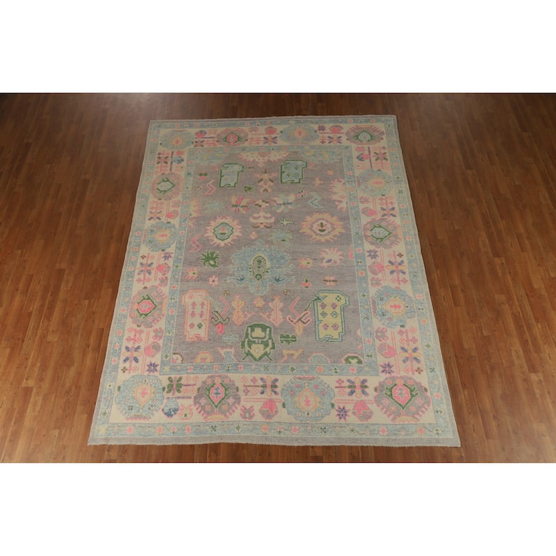 Hand Knotted Oriental 100% Wool Carpet Transitional All-Over Purples Oushak Area Rug - 10' 8'' X 8' 1''