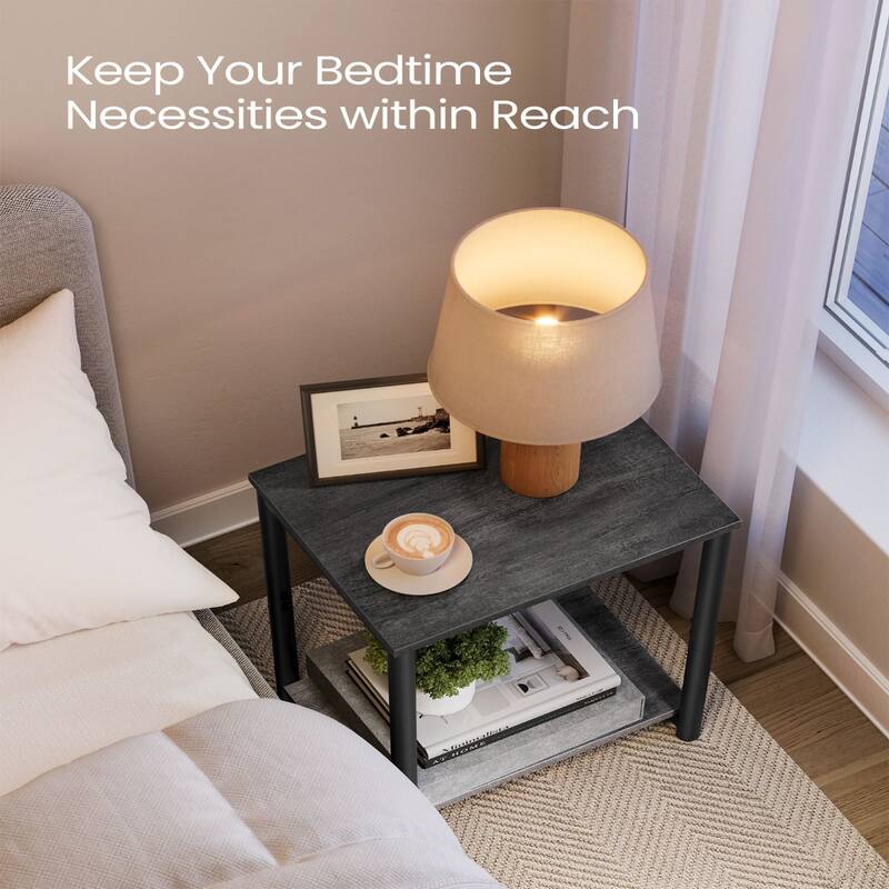 Set of 2 Open Back Side Tables with 2 Particleboard Panels and Black Side Steel Frame - 11.8”L x 15.2”W x 19.7”H