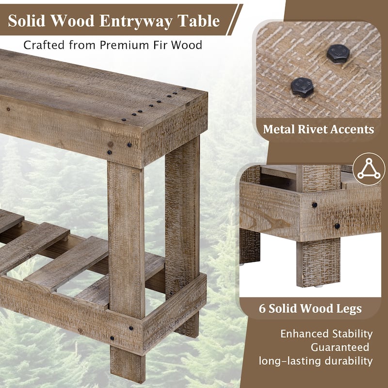 Vintage Solid Fir Wood Entryway Table with Metal Rivet Accents by Harper&Bright Designs