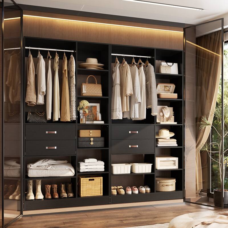 40'' Large Closet System with 10 Shelves and 2 Drawers, Freestanding Closet Organizer with Hanging Rods