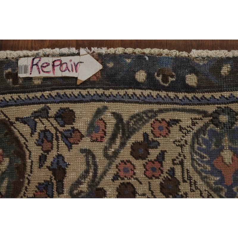 Tabriz Persian Vintage Rug Hand-Knotted Traditional Beige Wool Carpet - 7'8" x 11'2"