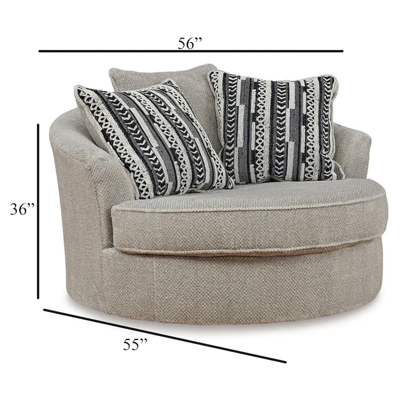 Alno Oversize Swivel Accent Chair, 2 Accent Pillows, 55 Inch, Beige