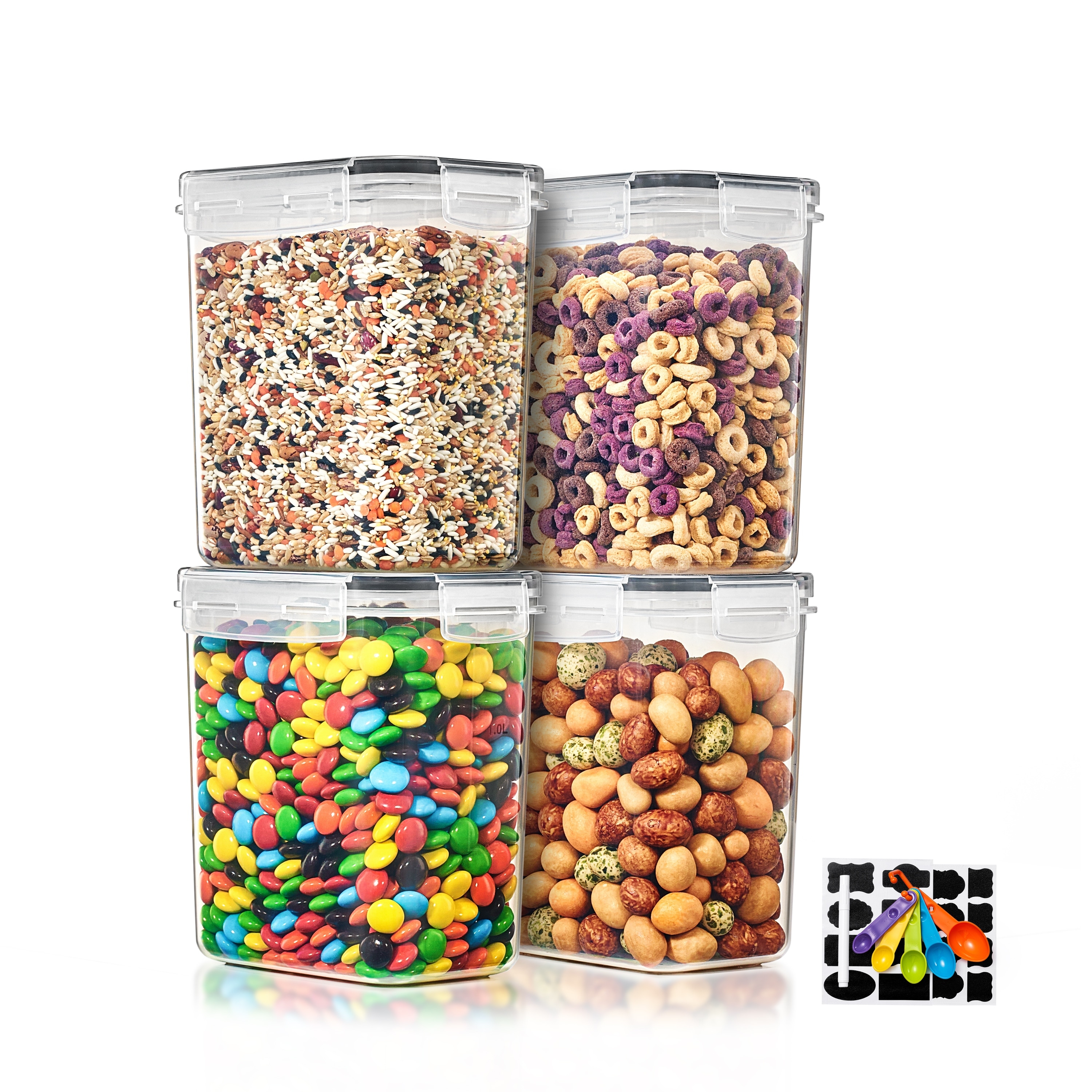 Sorbus Airtight Food Storage Containers with Locking Lids, Measuring Spoons & Labels -4 Pack (1.6L/54.10 Oz)