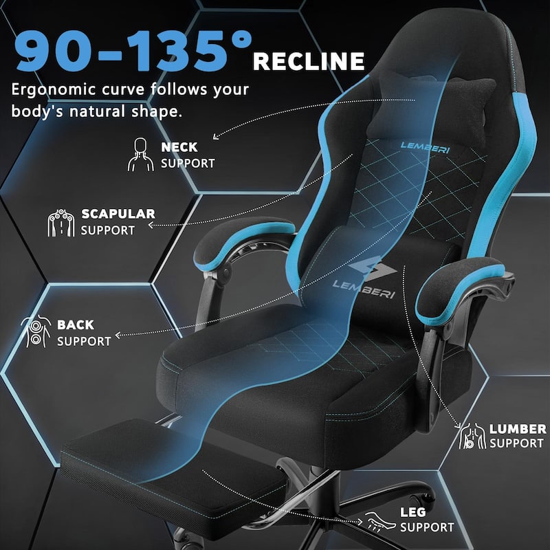 Bossin Gaming Chairs with Footrest, Big and Tall Chair 350lb Capacity, Racing Style Computer Chair with Ergonomic Lumbar Support
