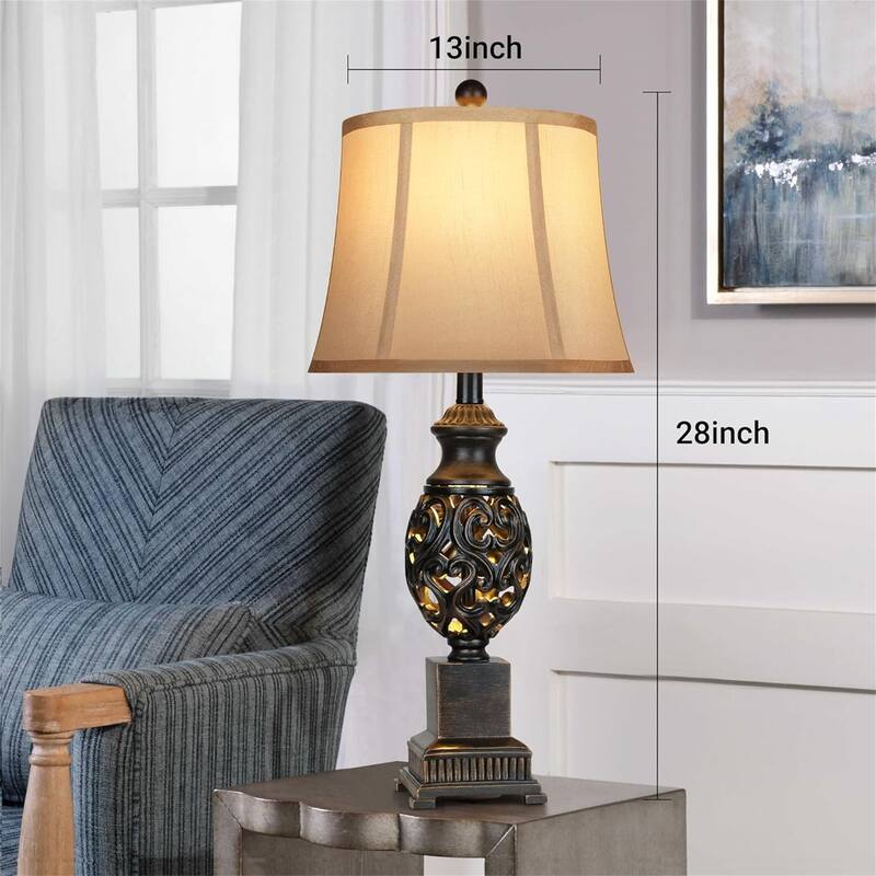 Rustic Farmhouse Table Lamps Nightstand Lamps with Linen Shades (Set of 2)
