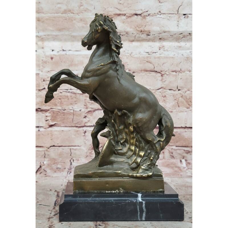 Mythological Woman With Rearing Imitative Horse Bronze Sculpture - Clical Equestrian Art