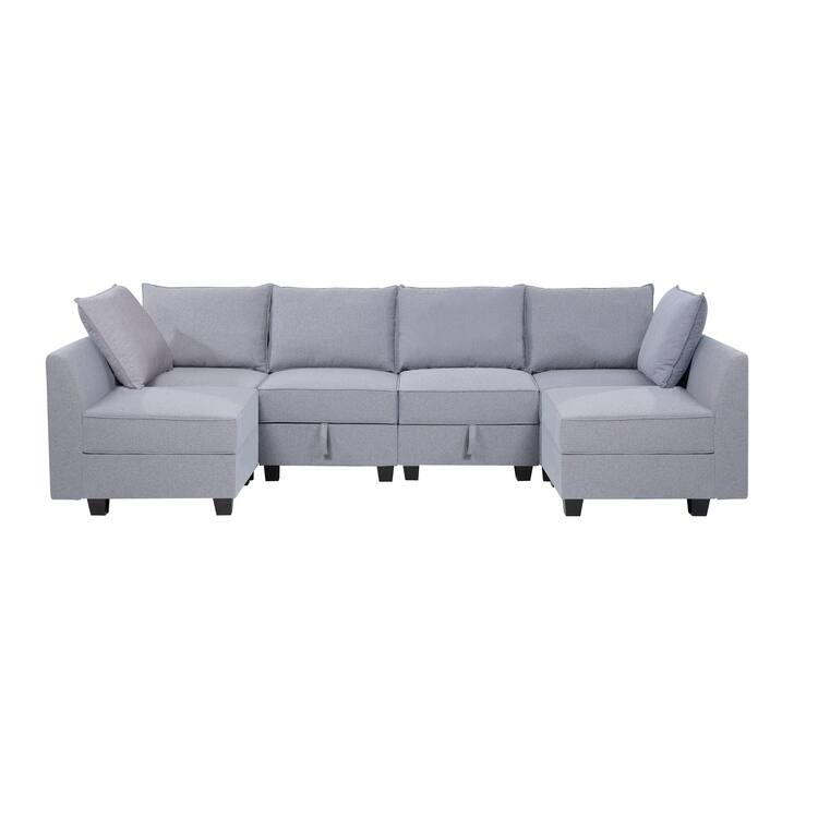 Modern Modular DIY Collection - Sturdy Wooden Frame - Versatile & Stylish Furniture for Living Room Bedroom - 6 Piece Sectional,Gray