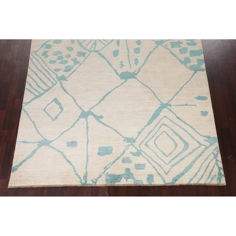 Vegetable Dye Contemporary Moroccan Area Rug Hand-knotted Wool Carpet - 7'9" x 9'9"