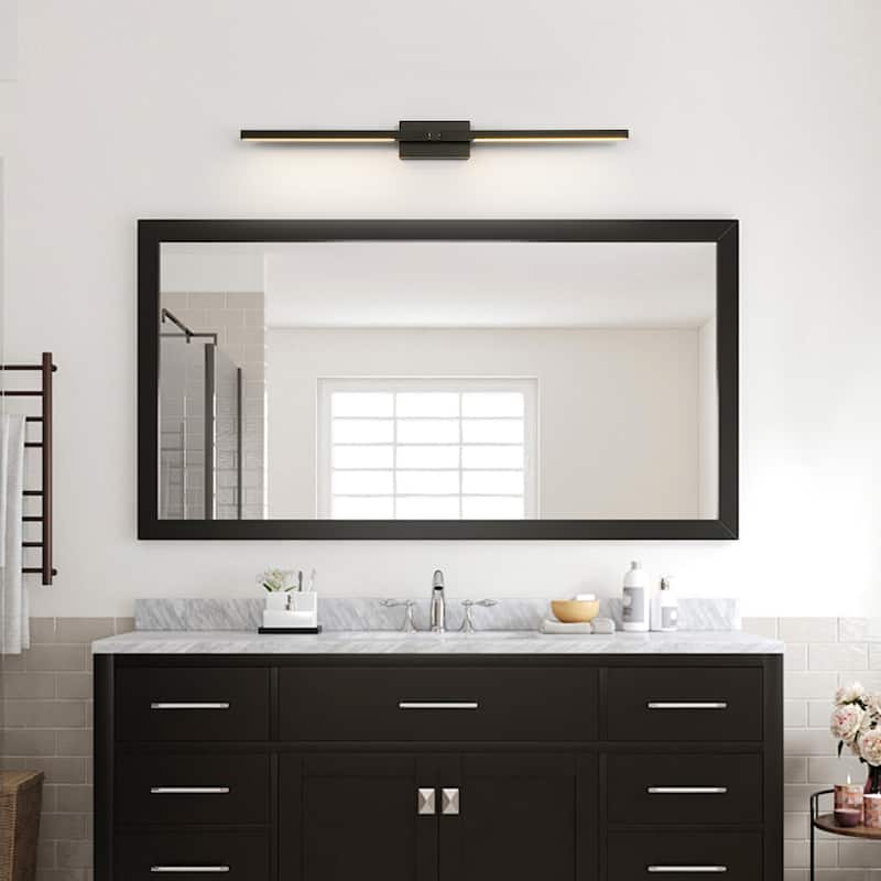 25" Modern Black/Gold LED Wall Sconce - 12W 3000K Warm Light, Linear Fixture for Bedroom & Hallway