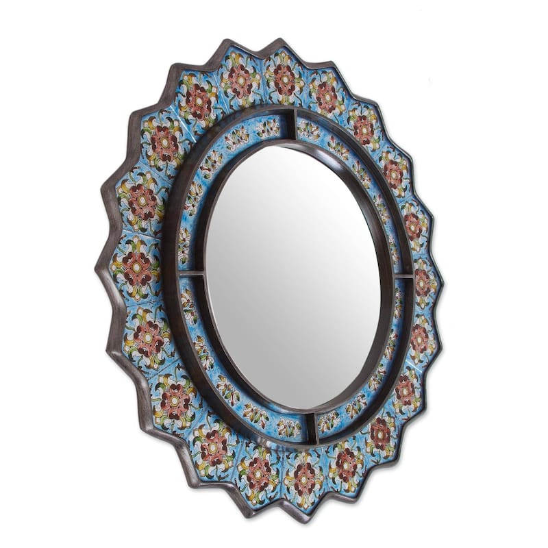 NOVICA Handmade Flowers Birds Accent Wall Mirror (Peru)