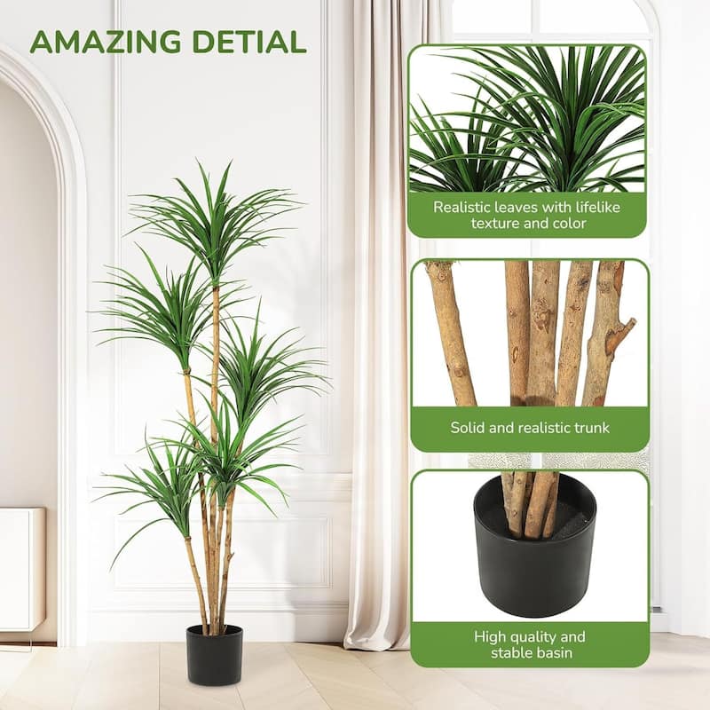 Artificial Dracaena Tree, Realistic Fake Dracaena Plant for Home Decor