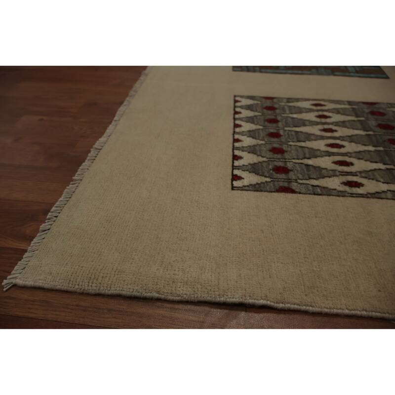 Hand Knotted Oriental 100% Wool Carpet Traditional Geometric Beige & Ivories Peshawar Area Rug - 11' 8'' X 8' 3''
