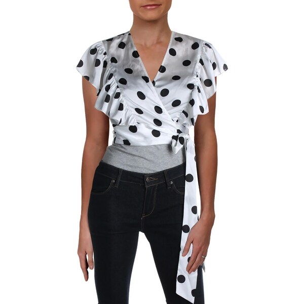 black and white polka dot wrap top