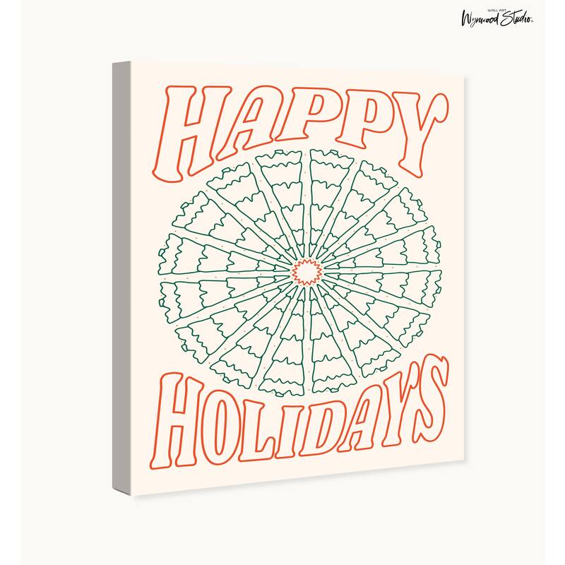 Wynwood Studio Canvas Holiday and Seasonal Outline Happy Holidays Red Wall Art Canvas Print
