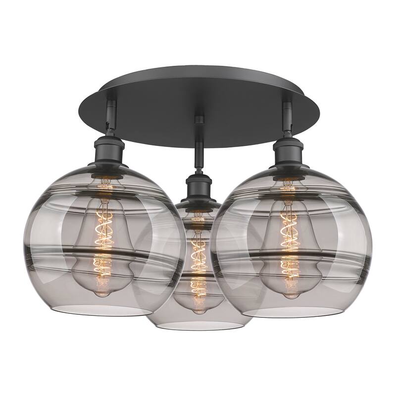 Innovations Lighting 516-3C-13-22 Rochester Flush Rochester 3 Light - Matte Black / Light Smoke