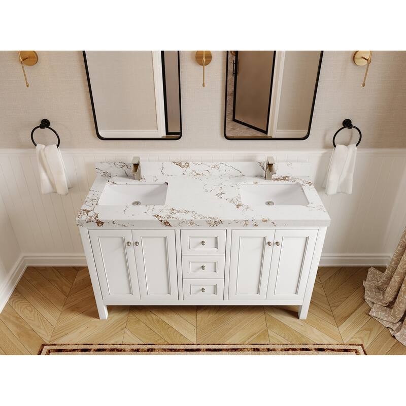 Willow Collections 60 in. W x 22 in. D Nashville Double Bowl Sink Bathroom Vanity with Countertop