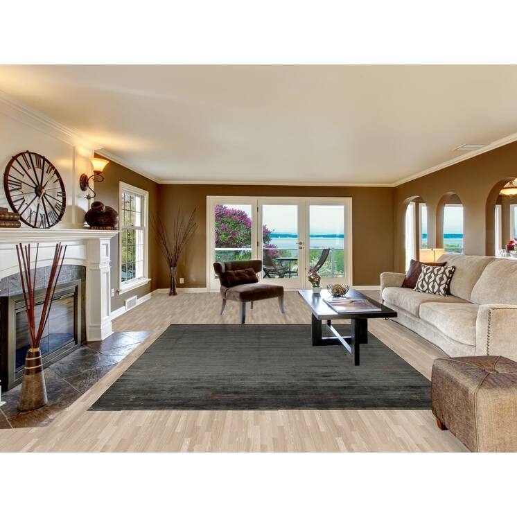 Grey Tribal Gabbeh Oriental Area Rug Hand-Knotted Wool Carpet - 7'10" x 9'9"