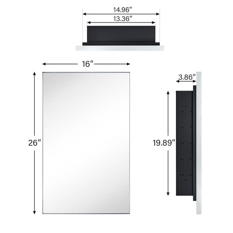 TEHOME Fulleti Matt Black Recessed Mount Squared Rectangle Medicine Cabinet with Mirror - 26" x 16"