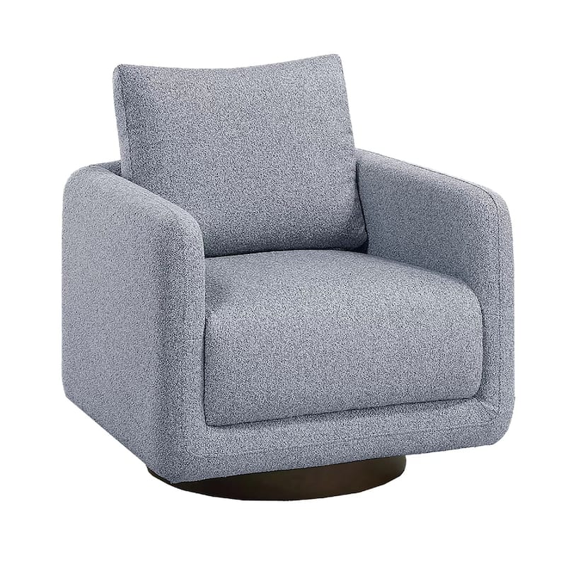 Wade Swivel Armchair with 360 Rotation and Square Frame, Gray Boucle