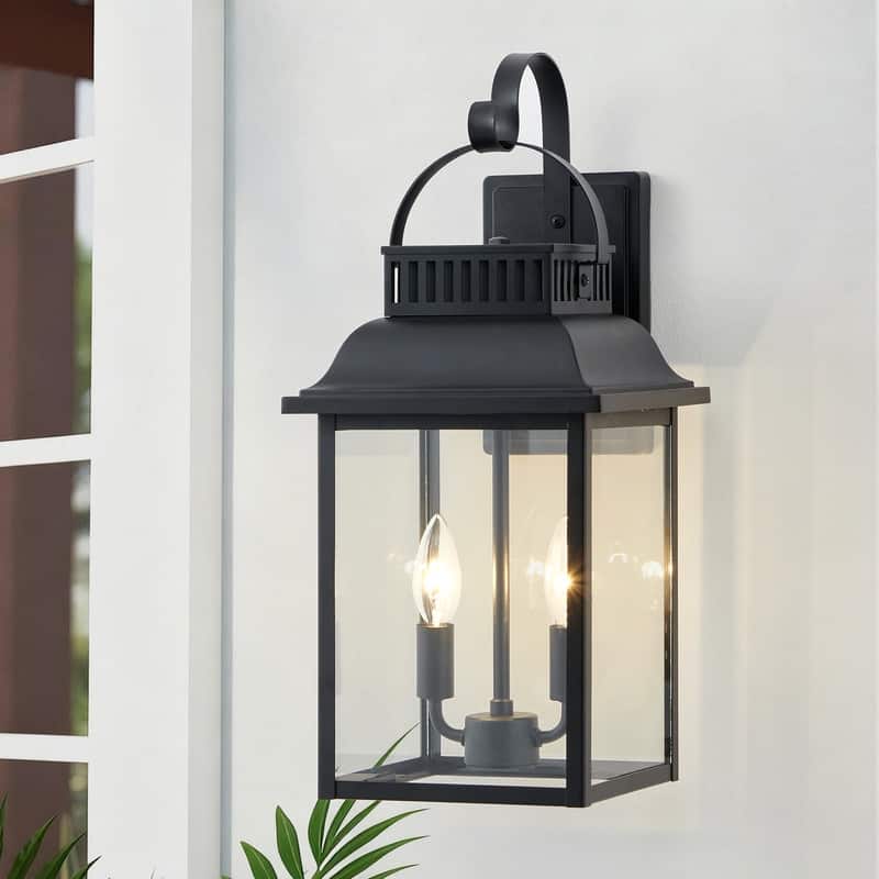 KAWOTI Traditional Outdoor Wall Sconce Black - W8.875" x D9.75" x H19.75"