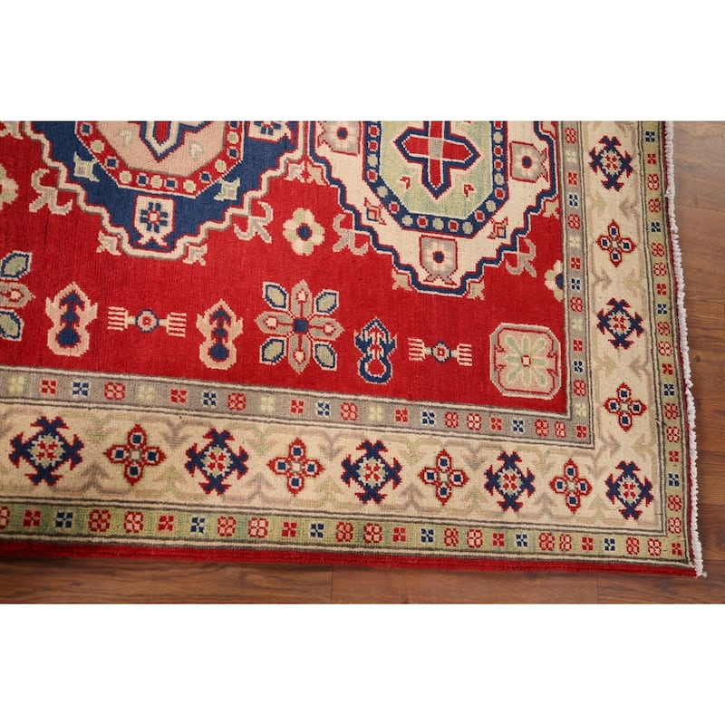 Geometric Kazak Oriental Rug Handmade Wool Carpet - 4'3" x 5'6"