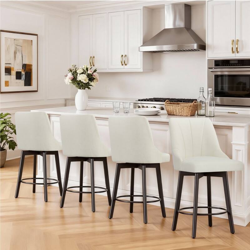 Spruce & Spring Modern Swivel Counter Height Bar Stool - Set of 4 - Ivory